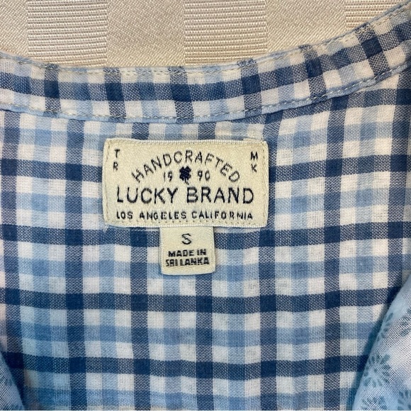 Lucky Brand Handcrafted Blues & White Plaid Blouse Top Pullover Sz Small - Picture 9 of 16